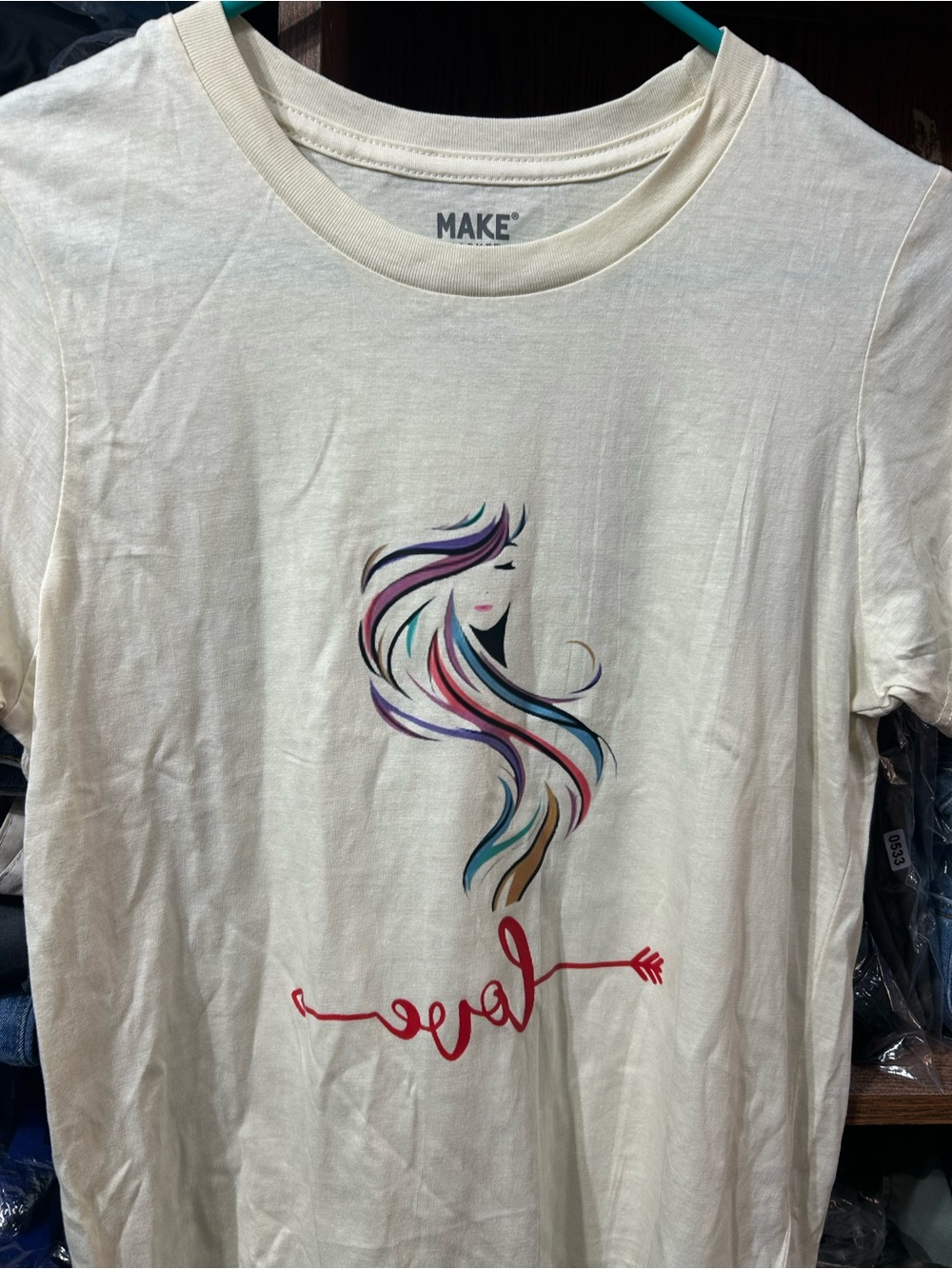 Makers Market Cream Tee with Multicolor Hair Graphic